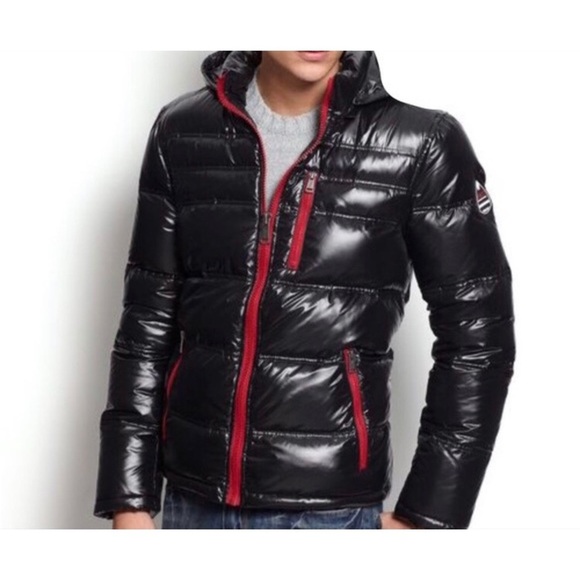 Guess Other - ⚡️RARE⚡️ GUESS Down Puffer Full Zip Black Red Jacket Size Small